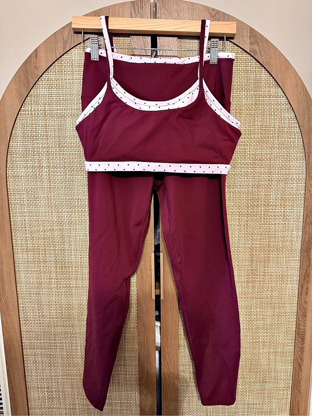 Posie ActiveBurgundy Polka Dot Active Leggings Set Size L Like New.